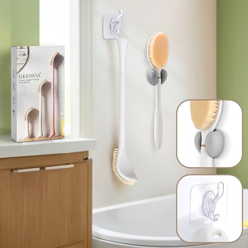 New Foot Brush & Back Scrubber Set 2PCS, 10.2''- 27.5'' Adjustable Foot Scrubber for Shower, 18.9'' Shower Back Scrubber with 3-Length Usage, Great Aid for People with Limited Mobility(White) - color: White Set