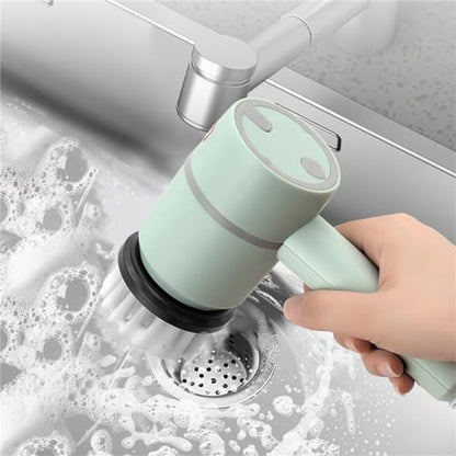 Electric Dishblaster, Heavy Duty Handheld Spin Scrubber, Automatic Cordless Battery Power Brush, Shower Cleaner with 6 Interchangeable Brush Heads, USB Rechargeable, White - color: White