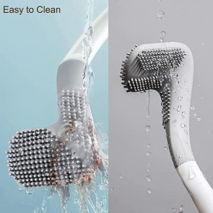 Toilet Brush, Long Handle Golf Toilet Brush with Holder 360° Deep Cleaning Flexible Silicone Toilet Cleaner Brush Wall Mounted for Bathroom (Grey) - color: Gray