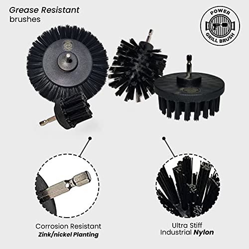 Power Grill Brush - Grill Brush 5 Piece BBQ Cleaning Kit - Nylon Safe Bristle, Wire Free, Safe for All Grates Stainless Steel, Porcelain, Charcoal Smoker Grill Cleaner Scraper, Accessories Outdoor