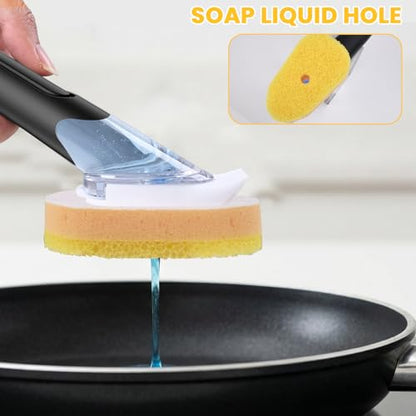 Soap Dispensing Replacement Dish Brush Storage Set with 10 PCS Sponge Refills & Holder - RIMAY Dispenser Scrub Cleaning Scrubber Kitchen Dishwashing Dish Wand Handle for Dishes/Pans/Pots/Sink(Yellow) - color: Yellow