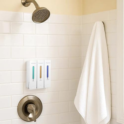 Shampoo and Conditioner Dispenser,Shower Dispenser 3 Chamber No Drill,Shower Soap Dispenser Wall Mounted for Bathroom Hotel with Upgrade Pump Head,3 * 400ml (White 3 Chamber) - color: White 3 Chamber