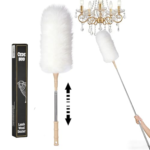 Lambswool Duster Extendable 22–55 Inch Natural Wool Duster with Flexible Head for Ceilings Furniture Blinds Electronics Washable Reusable White - color: White