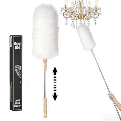 Lambswool Duster Extendable 22–55 Inch Natural Wool Duster with Flexible Head for Ceilings Furniture Blinds Electronics Washable Reusable White - color: White
