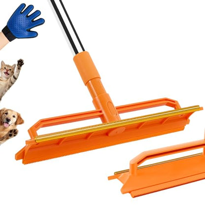 Carpet Rake for Pet Hair Removal, Durable Silicone & Metal Scraper Dog & Cat Pet Hair Remover, Adjustable Long Handle 59'' Pet Hair Carpet Rake for Rugs, Mats, Couch, Furniture
