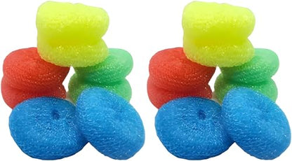 16-Pack Non-Scratch Nylon Scouring Pads – Durable Round Kitchen Scrubbers in 4 Colors – Safe for Non-Stick Cookware – 2.5" Diameter – Multi-Surface Cleaning Pads for Home, Kosher & Commercial Use