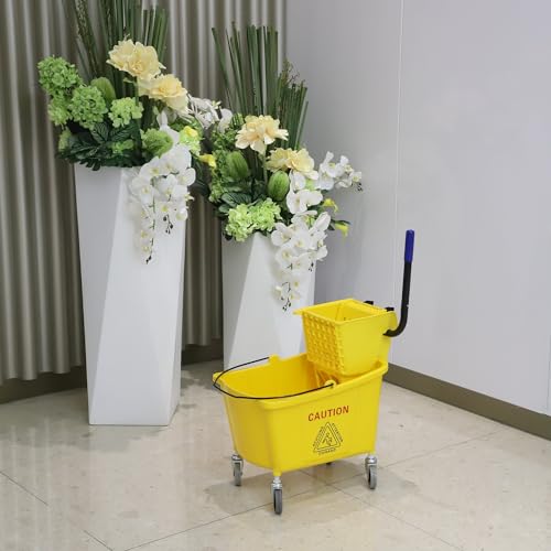 Midoneat Commercial Mop Bucket with Side Press Wringer on Wheels, 35Qt,Yellow Including One Commercial Mop - size: 35