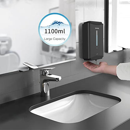 AIKE Automatic Soap Dispenser Commercial Wall Mounted Liquid Dispenser Matte Black Stainless Steel Finish 1100ml Large Capacity - color: Matte Black