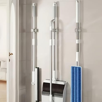 4 Pack Mop and Broom Holder Wall Mounted, Self Adhesive Broom Hanger Without Drilling, Non-Slip Tool Organizer Gripper for Home, Kitchen, Bathroom, Garden, Grey Cleaning Tool Hooks