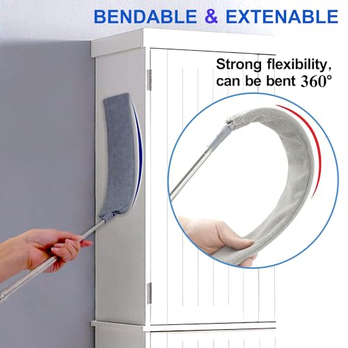 Retractable Gap Dust Cleaner with Extension Pole, Cleaning Tools with 2 Microfiber Dusting Cloths, Washable Extendable Long Handle Gap Dusters for Sofa Bed Furniture Bottom (2pcs Duster Cloths)