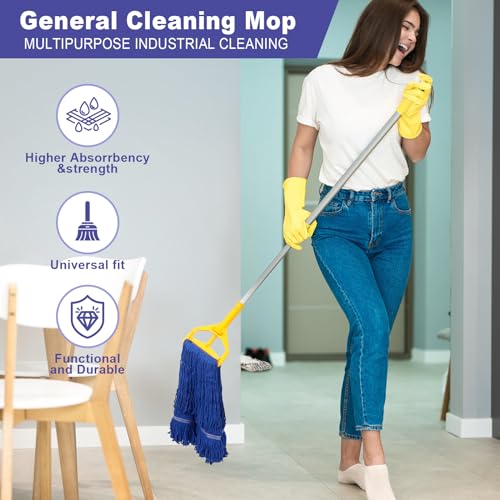3 Pack Heavy Mop Replacement Head,Commercial Industrial Grade Blue Cotton Ring Heads，for Heavy Commercial Industrial Residential Areas -Blue Cotton Looped Replace Mop Head (Deep Blue) - color: Deep Blue