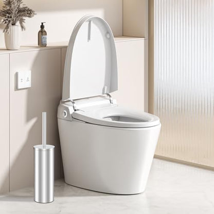 Toilet Brush and Caddy, Stainless Steel Toilet Bowl Brush and Holder, Toilet Bowl Cleaner Brush for Bathroom (Silvery) - color: Silvery