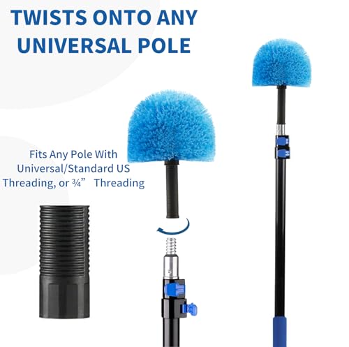3 Pack Screw on Webster Cobweb Duster Head for Pole,Spider Web Remover Brush, Cobweb Duster Head Attachment,Fits Standard 3/4 inch Threaded Poles (3, Blue) - color: Blue