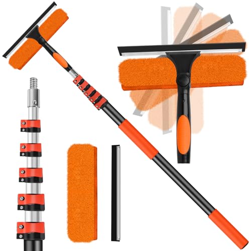 30FT High Window Cleaning Kit with Pole,2 in 1 Window Squeegee for Window Cleaning,5-24FT Professional Window Clean Pole Kit Include Replacement,180°Rotatable Squeegee for Indoor/Outdoor High Windows - color: 10.65in Squeegee, size: 24FT(Reach 30ft)