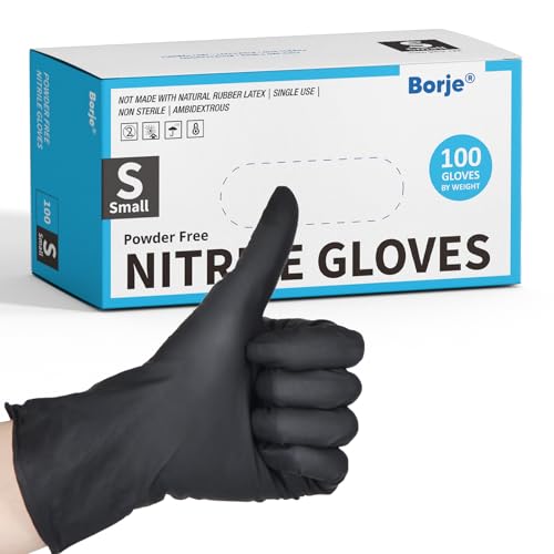 Borje Nitrile Gloves Small, 100 Count Disposable Gloves, Black, Latex-Free Powder-Free, Medical Exam, Food Safe, Cleaning, Cooking - size: Small, style: Black of 100