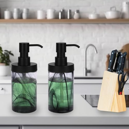 2 Pcs Lotion Dispenser,12.5 Oz Black Moire Wide Open Glass Hand Soap Dispenser for Bathroom & Kitchen, Dish Soap Dispenser with Easy-to-Press Pump and Waterproof Labels - color: Black002