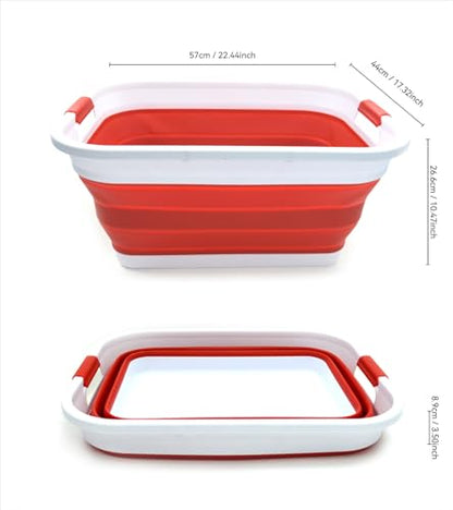 SAMMART 41L (10.8 gallon) Collapsible Plastic Laundry Basket-Foldable Pop Up Storage Container/Organizer-Portable Washing Tub-Space Saving, Water capacity: 32L (8.4 gallon) (Rectangular, Red) - color: Red