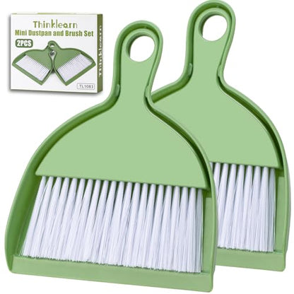 THINKLEARN 2PCS Small Broom and Dustpan Set, Mini Dust Pan and Brush, Hand Whisk for Pets, Kids, Desk, Home, Camping, Green Cleaning Supplies | Portable Brush Dustpan Combo Set, Green Cleaning Supplies - color: Green