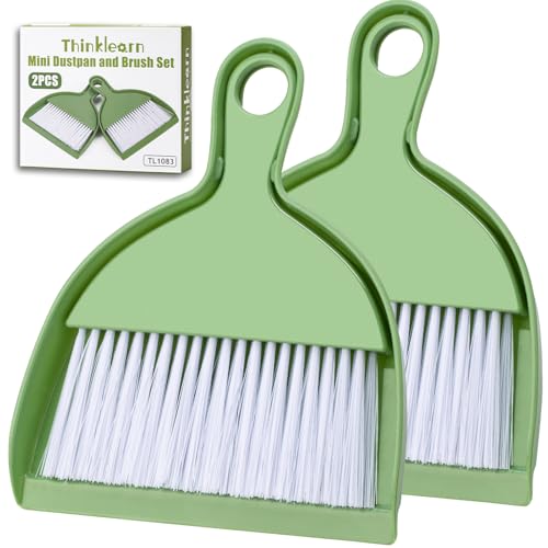 THINKLEARN 2PCS Small Dust Pan and Brush Set | Portable Mini Broom Dustpan Combo Set, Green Cleaning Supplies - color: Green
