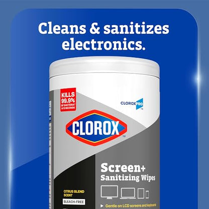 CloroxPro Clorox Screen+ Sanitizing Wipes, Bleach Free Cleaning Wipes, Citrus Blend Scent, 75 Count - size: 75 Count (Pack of 1)