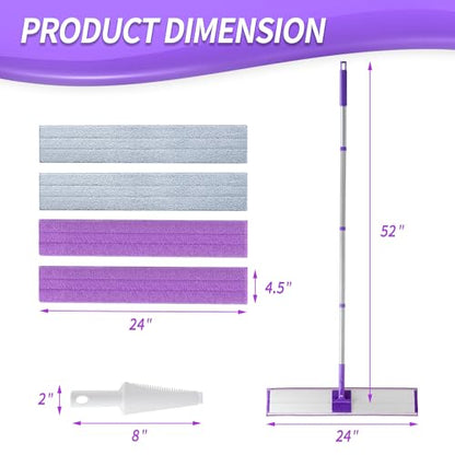 IVYROLL 24" Microfiber Mop for Floor Cleaning, Dry and Wet Floor Mop for Hardwood, Laminate, Tile, Vinyl, with 4 Washable Reusable Microfiber Pads