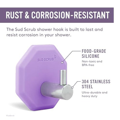 Sud Scrub® Antimicrobial Shower Hook, Self Adhesive Hooks for Shower Wall, Heavy Duty Removable Wall Hooks, Stick On Hooks for Hanging, Bathroom Towel Hook (Purple) - color: Purple