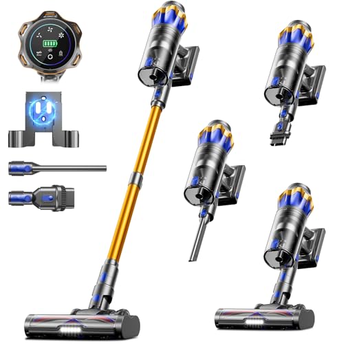 Cordless Vacuum Cleaner, Upgraded 650W 55KPA 70Mins Cordless Stick Vacuum Cleaner with Self-Standing and Touch Screen, Anti-tangle Wireless Vacumm, Vacuum Cleaners for Home/Pet Hair/Carpets/Floors - color: Gold