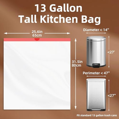 KUK 13 Gallon Tall Kitchen Drawstring Trash Bags, Unscented, White, 200 Count, Tear-Free Individual Garbage Bags, Tear-Resistant, Leak Proof, Garbage Bag for Kitchen, Home Office 2 - size: 1 Count (Pack of 200)