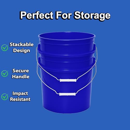 MKS Plastics 5-Gallon Bucket with Airtight Lid – Made in USA, Food Grade BPA Free Plastic, Heavy Duty Multi-Use, Metal Handle with Grip, Stackable Storage – Fina Blue, 1 Pack - color: Fina Blue, size: 1