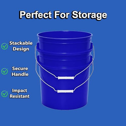 MKS Plastics 5-Gallon Bucket with Airtight Lid – Made in USA, Food Grade BPA Free Plastic, Heavy Duty Multi-Use, Metal Handle with Grip, Stackable Storage – Fina Blue, 3 Pack - color: Fina Blue, size: 3
