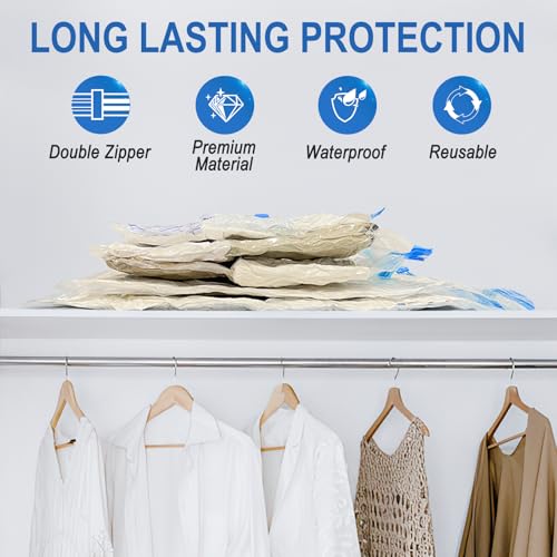 Fygrip Vacuum Storage Bags with Hand Pump, Plastic Packaging Bags, 80% Space Saver Vacuum Seal Bags for Clothing, Travel Lugggage, Blankets, Comforters, 10 Medium