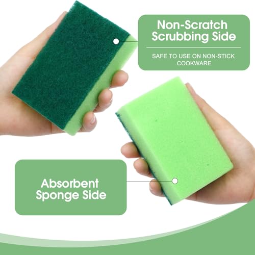 Tioncy 100 Pcs Individually Wrapped Sponges Bulk Kitchen Green Non Scratch Scrub Sponges Dual Sided Cleaning Scrubber for Household Washing Dishes, Pots, Pans, Sinks, Stoves, Appliances, Car, Bike - color: Green