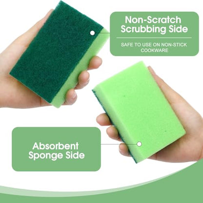 Tioncy 100 Pcs Individually Wrapped Sponges Bulk Kitchen Green Non Scratch Scrub Sponges Dual Sided Cleaning Scrubber for Household Washing Dishes, Pots, Pans, Sinks, Stoves, Appliances, Car, Bike - color: Green