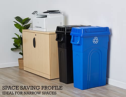 United Solutions 23 Gallon Highboy Plastic Recycling Bin Kitchen Trash Can with Lid, Pass Through Handles, and Dustpan Edge, Blue - color: Recycle Blue, size: 1 Pack w/ Lid