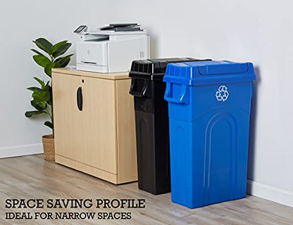 United Solutions 23 Gallon Highboy Plastic Recycling Bin Kitchen Trash Can with Lid, Pass Through Handles, and Dustpan Edge, Blue - color: Recycle Blue, size: 1 Pack w/ Lid