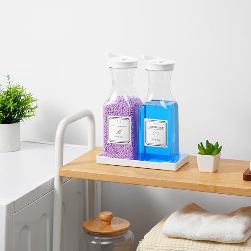 Laundry Detergent Dispenser,Laundry Soap Dispenser,Liquid Laundry Detergent Container,35OZ Fabric Softener Dispenser with Tray, Laundry Room Organization,Extra 4 Labels,White - color: White