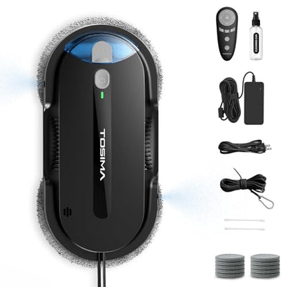 Tosima X1 Window Cleaning Robot, 6400Pa Intelligent Variable Suction, Dual Auto-Spray Smart Window Cleaner with Smart Navigation, Remote Control and Triple Safety, Anti-Drop, for All Smooth Surfaces