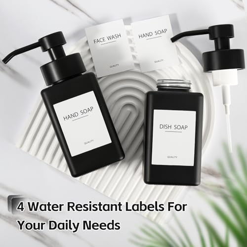 Black Foaming Hand Soap Dispenser, 12oz/350ml Glass Square Foam Soap Dispenser Set, 2Pcs Foaming Soap Dispenser with Foaming Pump, Refillable Soap Foam Dispenser for Bathroom, Kitchen - color: Black