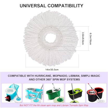 Spin Mop Replacement Heads, 6.3 Inch Microfiber Mop Refills Compatible with Hurricane, Mopnado, Simpli Magic and Other 360° Spin Mop Systems, Round Standard Universal Mop Pads (White) - 6 Pack - color: White - 6 Pack