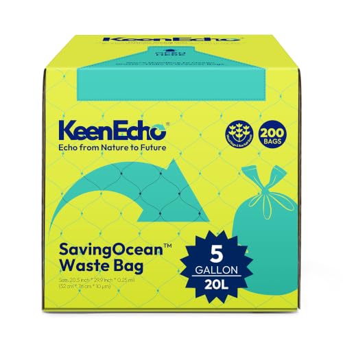 5 Gallon 200 Counts Small Green Trash Bags with Handle, Ocean Fishing Nets Upcycling, Sage & Sea Salt Scented, Plastic Garbage Bags, Waste Bag for Kitchen, Bathroom, Office and Pets - color: 5 Gal, size: 1 Dispenser Box(4 Rolls)
