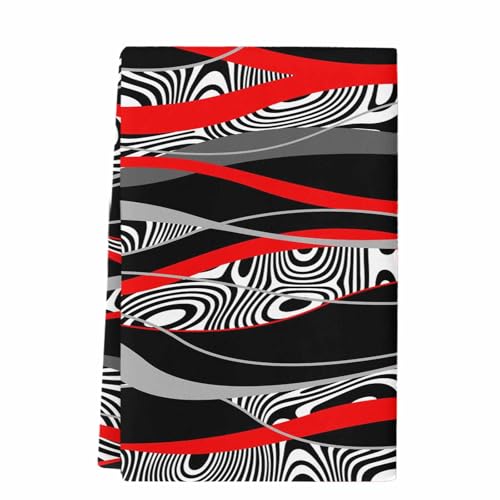 Red Black Stripes Kitchen Towels Set of 1,Absorbent Microfiber Soft Dish Hand Tea Bath Towel,Modern Gradient Abstract Lines Art Quick Dry Cleaning Cloth Washclothes for Bathroom Hotel Spa Gym 18"x28" - color: Red, size: 1 PCS-18 x 28in