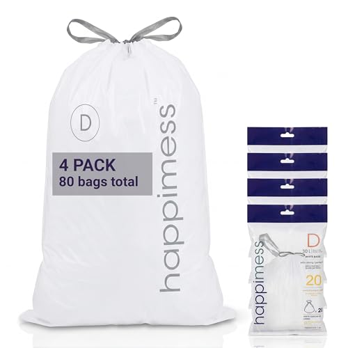 happimess 8 Gallon (30L) Drawstring Trash Bags, Slim, Unscented, White, Heavy Duty LDPE Liners for Kitchen and Household, Custom Fit 80 Count (4 Packs of 20 Liners) HPM3000D-W-4SET - size: 80 Count (Pack of 1)
