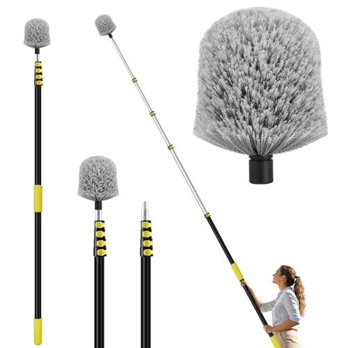 26FT High Reach Cobweb Duster with Extension Pole, Spider Web Brush for Cleaning with 5-20FT Telescopic Pole, 8" Larger Extendable Duster for High Indoor & Outdoor Webs - size: 20FT