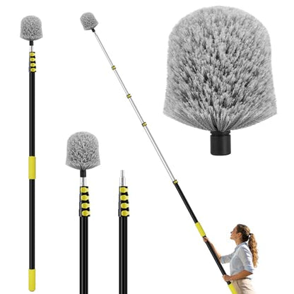 26FT High Reach Cobweb Duster with Extension Pole, Spider Web Brush for Cleaning with 5-20FT Telescopic Pole, 8" Larger Extendable Duster for High Indoor & Outdoor Webs - size: 20FT