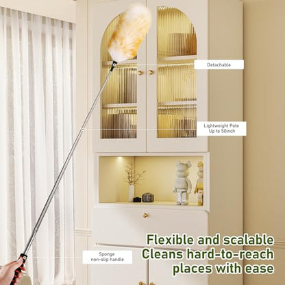 Extendable Lambswool Duster 25-64" Retractable Telescopic Handle Removable Head Multi-Surface Cleaning Tool for Ceiling Fans, Windows, High Walls, and Hard-to-Reach Areas (2pcs) - size: 25-64inch