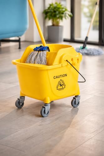 Institutional Mop Bucket with Wringer, 35 Qt. Capacity, Yellow, Funnel-Type