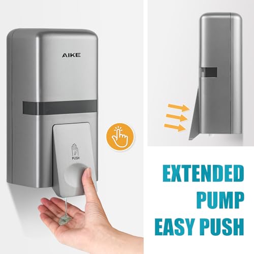 AIKE Wall Mount Liquid Soap Dispenser, 27oz Large Capacity with Extended Pump for Commercial Bathrooms,AK1008(Silver) - color: Silver