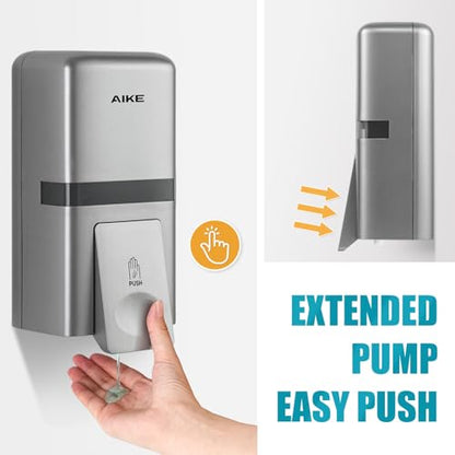 AIKE Wall Mount Liquid Soap Dispenser, 27oz Large Capacity with Extended Pump for Commercial Bathrooms,AK1008(Silver) - color: Silver