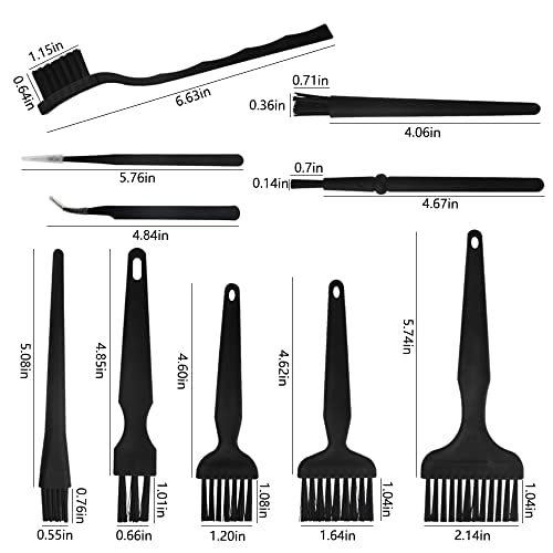 10 in 1 Portable Plastic Handle Nylon Anti Static Brushes Keyboard Cleaning Brush Kit for Cleaning Computer Keyboard Car Lab (Black)