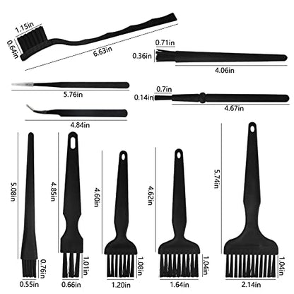 10 in 1 Portable Plastic Handle Nylon Anti Static Brushes Keyboard Cleaning Brush Kit for Cleaning Computer Keyboard Car Lab (Black)